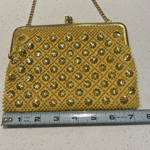 Vintage Handmade Yellow and Gold Beaded Evening Bag Made in Hong Kong - Picture 10 of 13